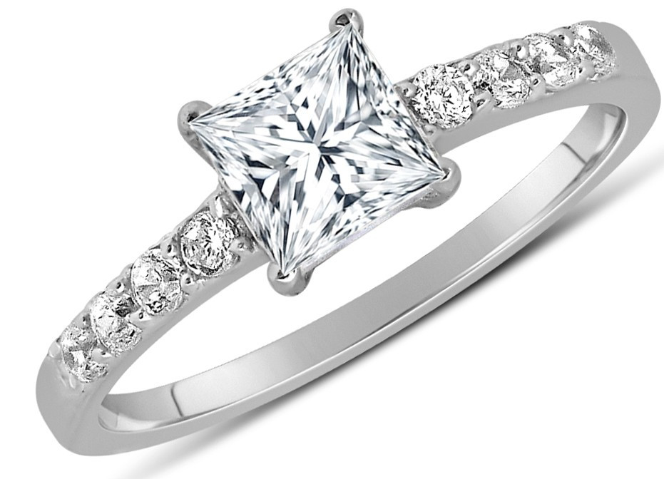 Princess Cut Diamond Engagement Rings White Gold
 1 Carat Princess cut Diamond Engagement Ring in 10K White