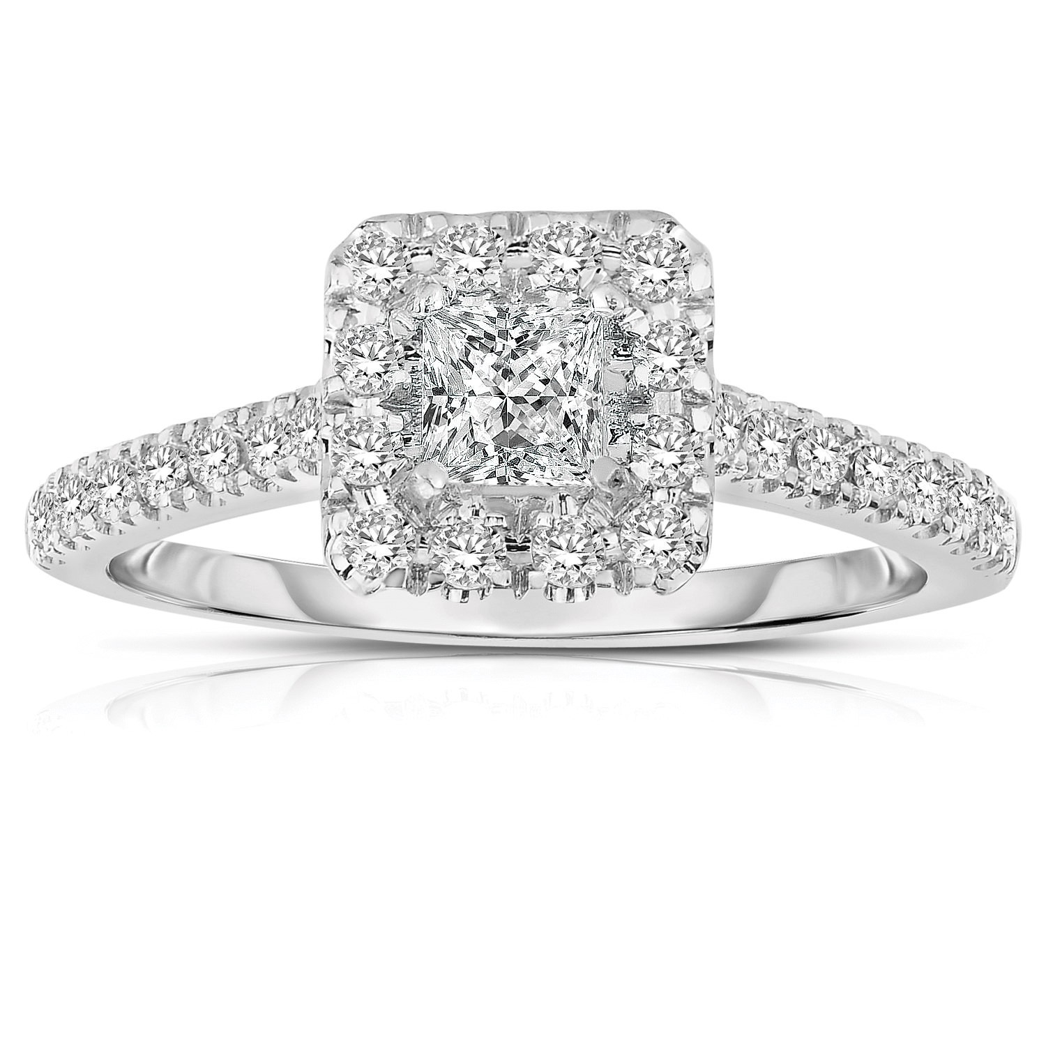 Princess Cut Diamond Engagement Rings White Gold
 Half Carat Princess cut Halo Diamond Engagement Ring in
