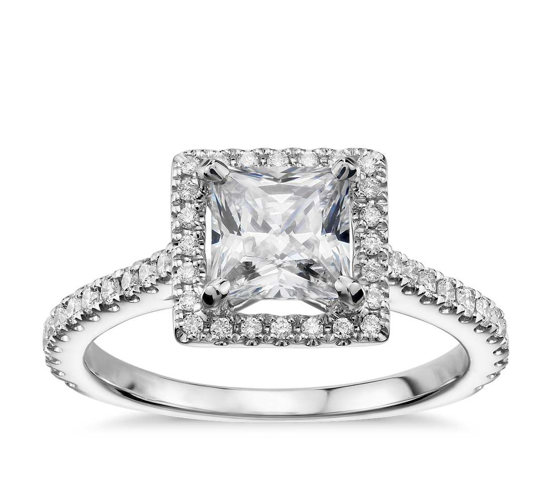 Princess Cut Diamond Engagement Rings White Gold
 Princess Cut Floating Halo Diamond Engagement Ring in 14k