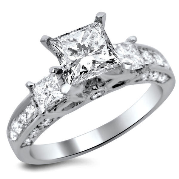 Princess Cut Diamond Engagement Rings White Gold
 Shop 14k White Gold 1 1 2ct TDW 3 stone Princess Cut