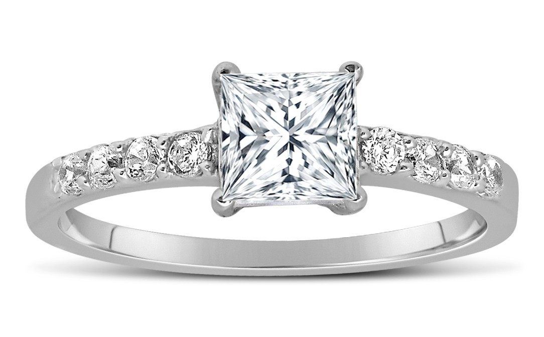Princess Cut Diamond Engagement Rings White Gold
 1 Carat Princess cut Diamond Engagement Ring in 10K White