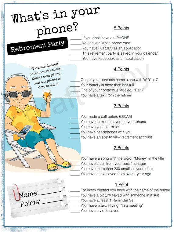 Retirement Party Program Ideas
 Retirement Party Game Whats in your phone by