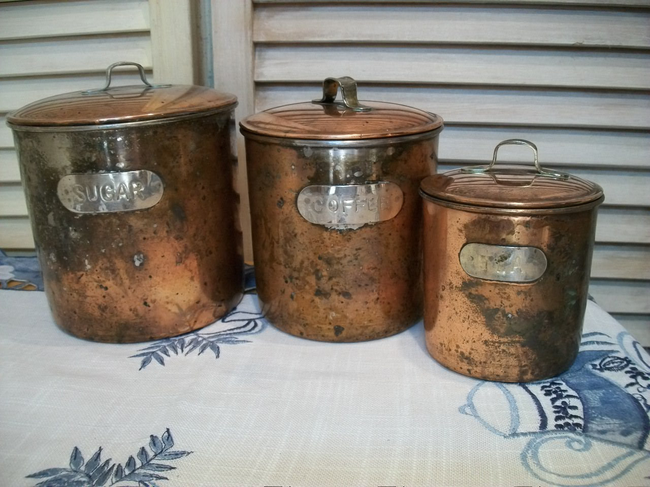 Rustic Kitchen Canister Sets
 Vintage Copper Canister Set Rustic Copper Canisters Set of 3