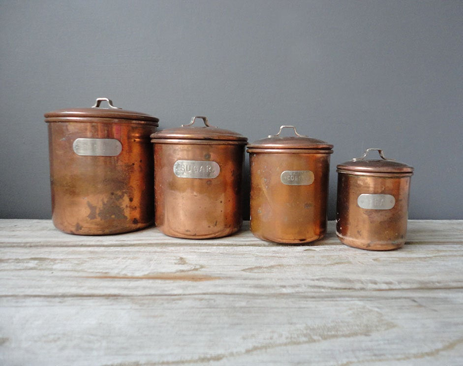 Rustic Kitchen Canister Sets
 Set of Copper Nesting Kitchen Canisters by OceanSwept on Etsy