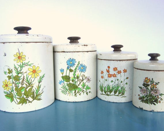 Rustic Kitchen Canister Sets
 Vintage Ransburg Canister Set Retro Wild Flowers Metal