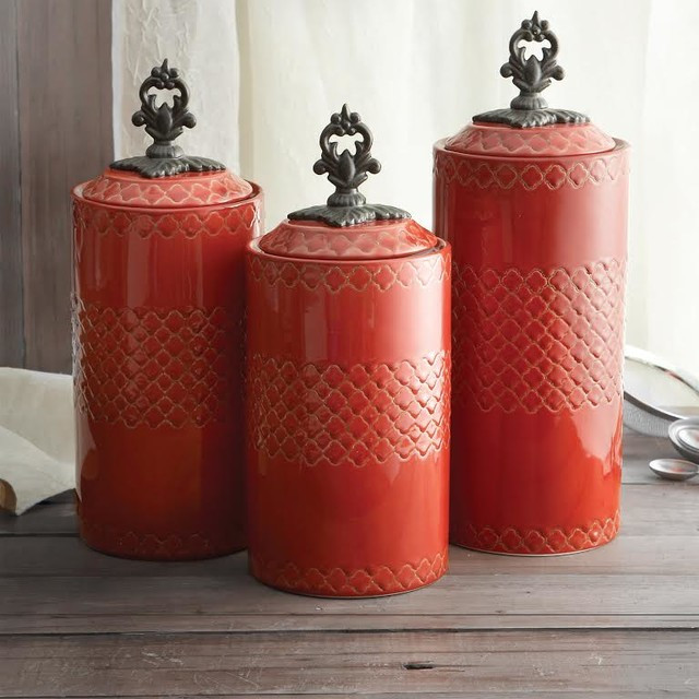 Rustic Kitchen Canister Sets
 American Atelier Quatra Red Canister Set Rustic