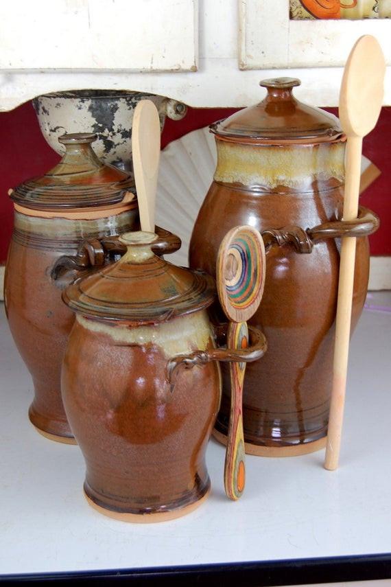 Rustic Kitchen Canister Sets
 Kitchen Canister Set of Three in Brownstone Made by