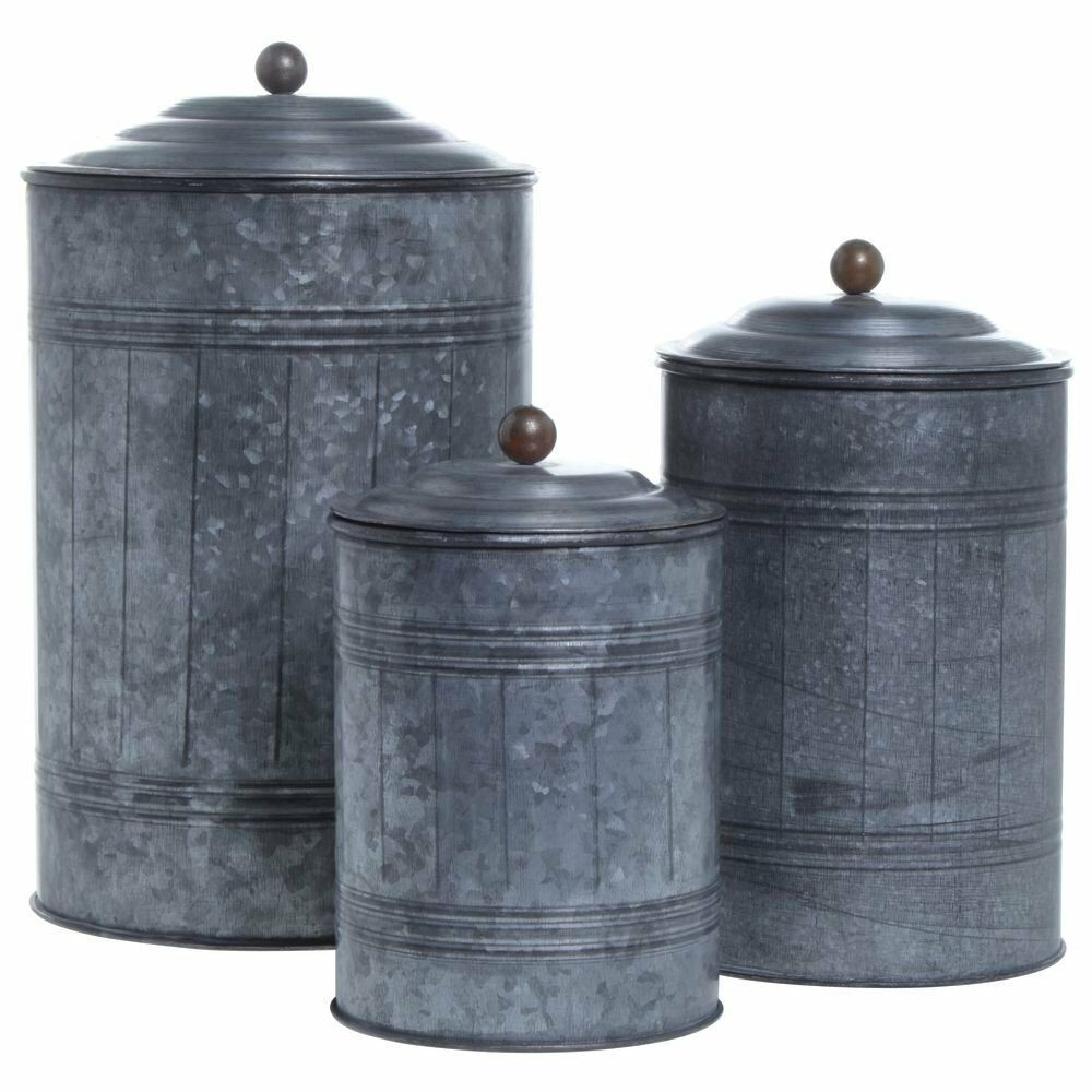 Rustic Kitchen Canister Sets
 GALVANIZED CANISTERS SET OF 3 TIN ANTIQUE STYLE STORAGE