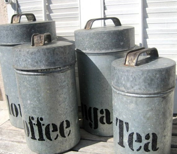 Rustic Kitchen Canister Sets
 Reserved for CAOS1 Vintage Galvanized Metal by VintagebyKanina