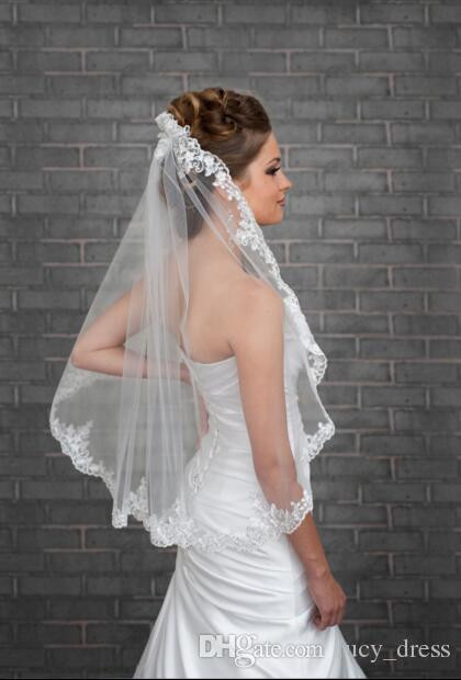 Short Ivory Wedding Veils Uk
 90cm 100cm White Ivory Short Wedding Veils Long Lace Edge