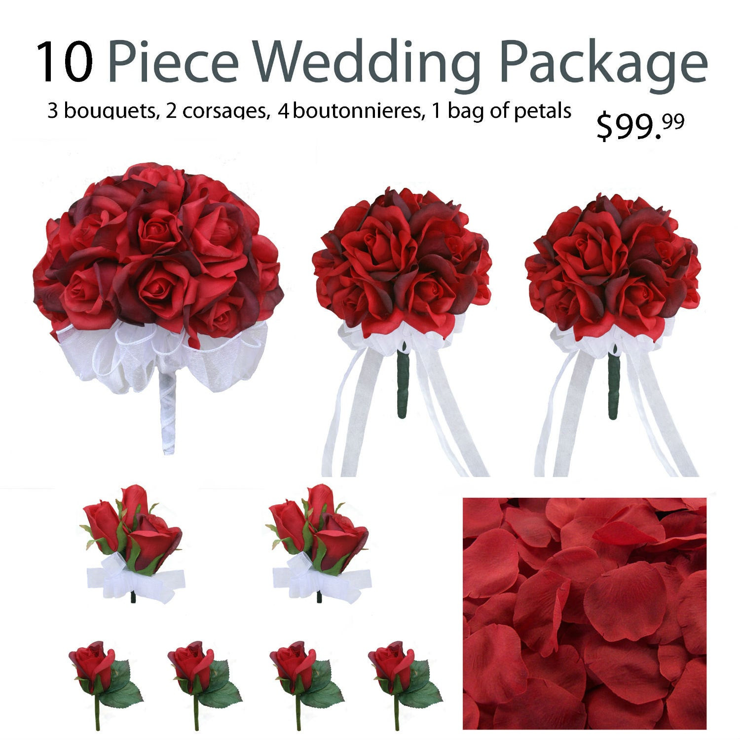Silk Wedding Flower Packages
 10 Piece Wedding Package Silk Wedding Flowers Bridal