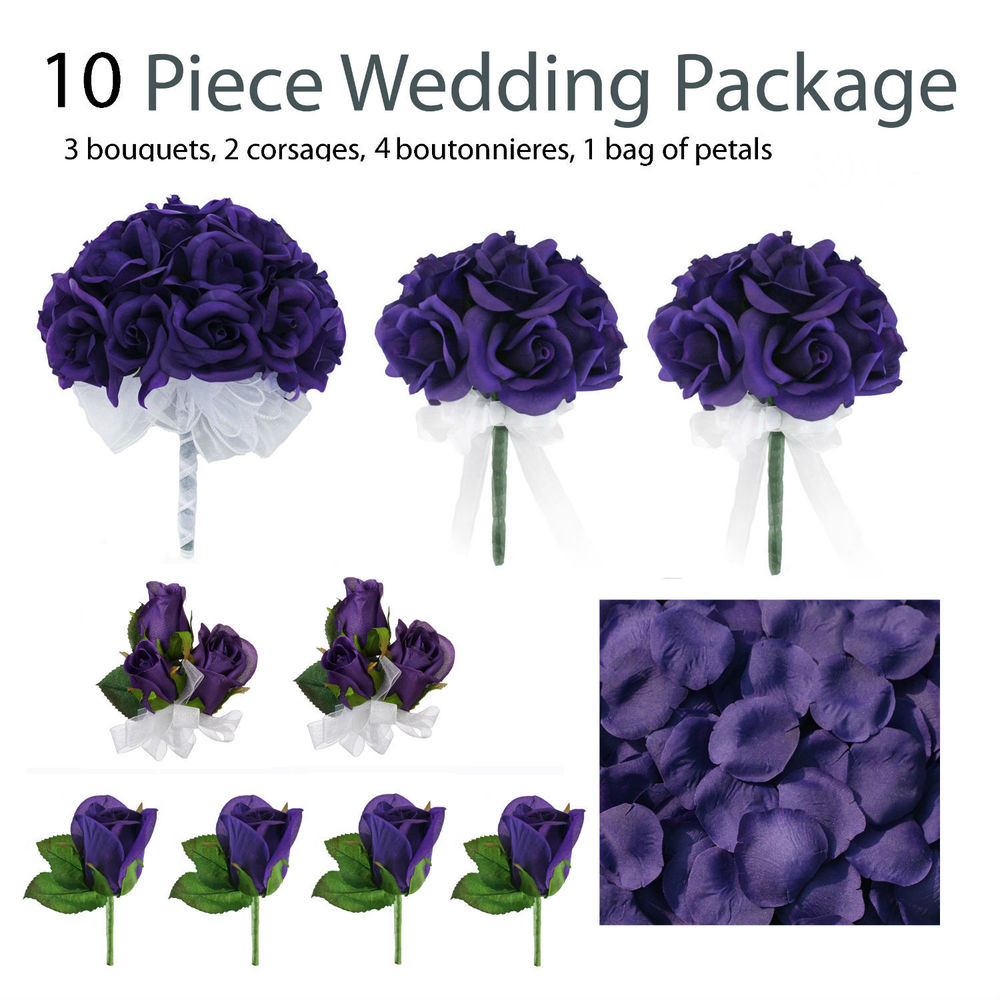 Silk Wedding Flower Packages
 10 Piece Wedding Package Silk Wedding Flowers Purple