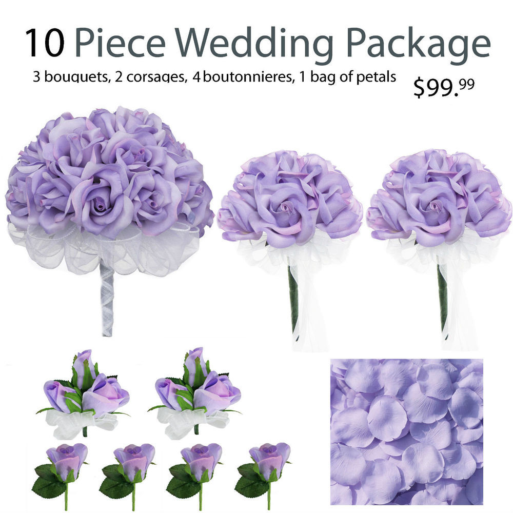Silk Wedding Flower Packages
 10 Piece Wedding Package Silk Wedding Flowers Lavender