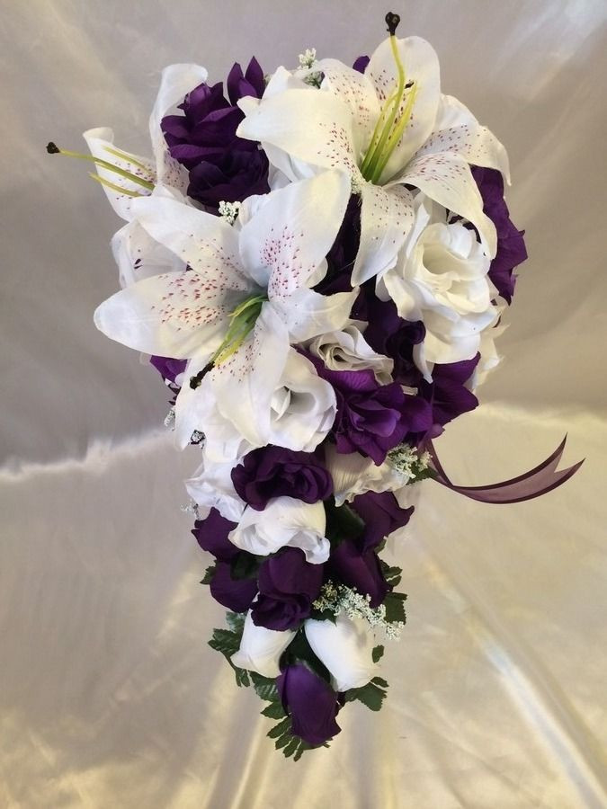 Silk Wedding Flower Packages
 Purple Wedding Bridal Bouquet Silk Wedding Flower Package