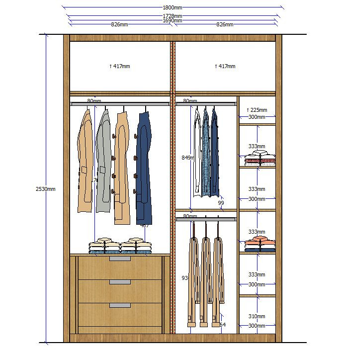 Standard Bedroom Closet Dimensions
 Closet elevation 4 Rangements en 2019
