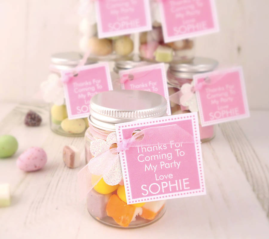 Thank You For Coming To My Party Gift Ideas
 personalised thank you sweetie jars x5 by tailored