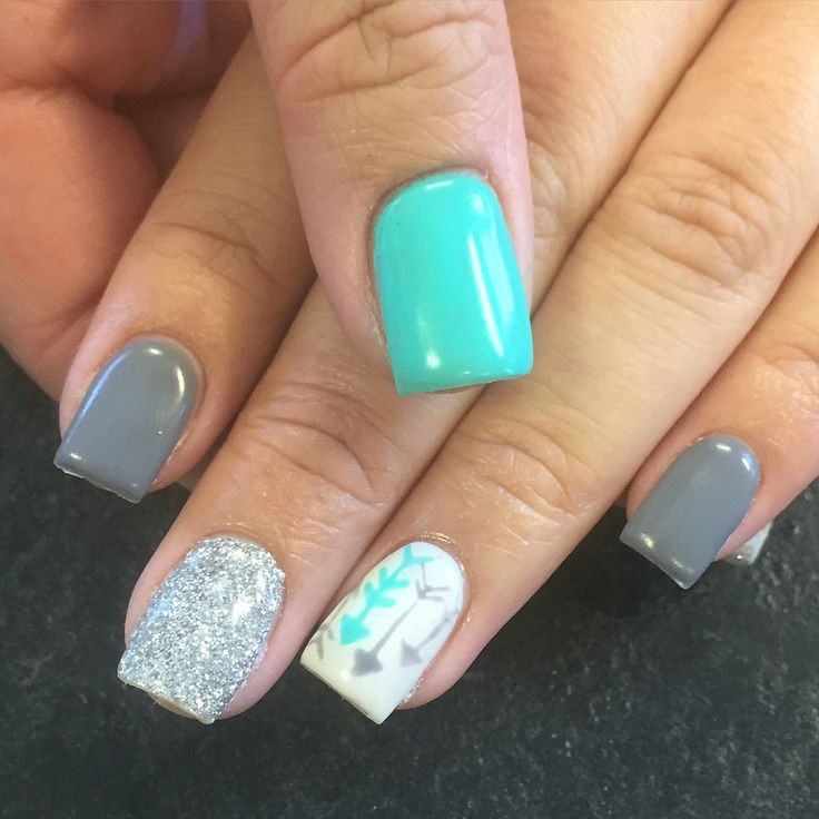 Turquoise Nail Ideas
 Gel Nails Turquoise & Grey Idk Pinterest