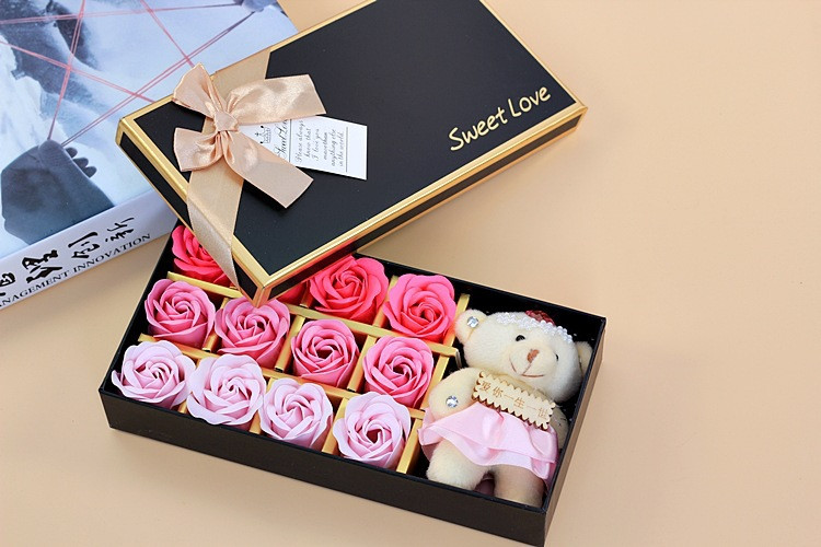 Valentine Gift Box Ideas
 12 Eternal Rose Soap Flowers e Bear Included Gift Box