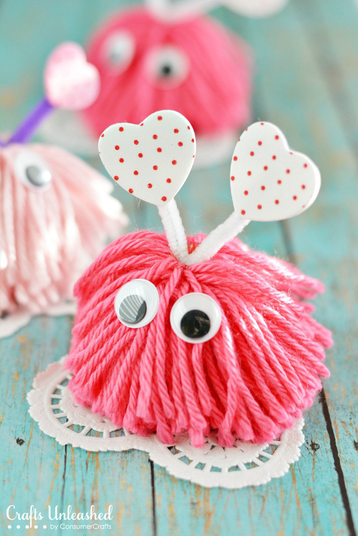 Valentines Day Kids Craft Ideas
 Valentine Craft Pom Pom Monsters Tutorial