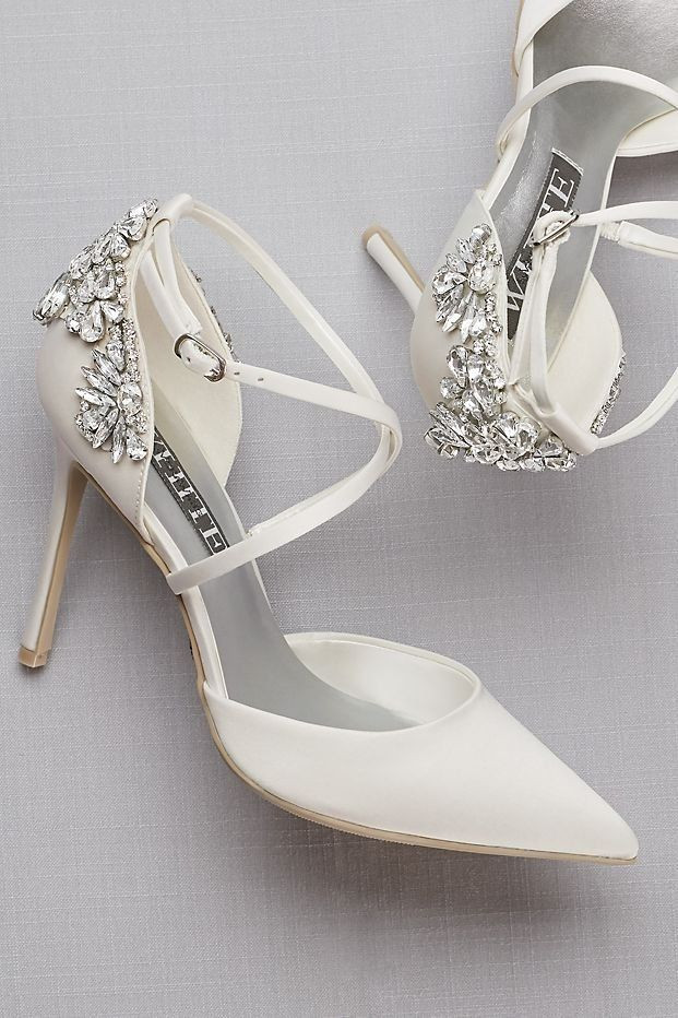 Vera Wang Wedding Shoes
 Pointed Toe Cross Strap Wedding Heels with Crystal Back by