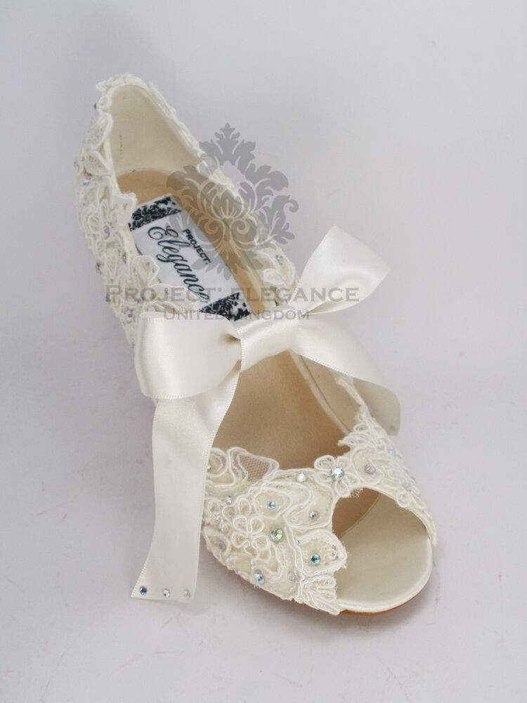 Vintage Wedding Shoes For Bride
 WOMENS NEW IVORY VINTAGE LACE CRYSTAL PEEP TOE HIGH HEEL