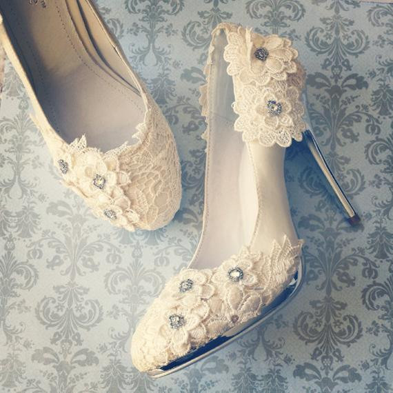 Vintage Wedding Shoes For Bride
 SALE Ivory Vintage Lace Wedding Shoes with Crochet Flower