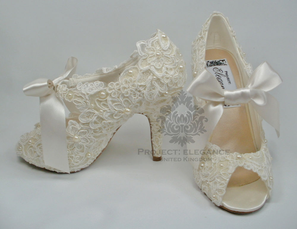 Vintage Wedding Shoes For Bride
 WOMENS NEW IVORY VINTAGE LACE PEARL PEEP TOE HIGH HEEL