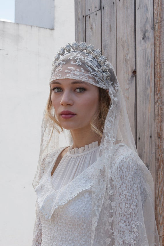 Vintage Wedding Veils And Headpieces
 Antique Wedding veil Vintage lace veil Bohemian headpiece