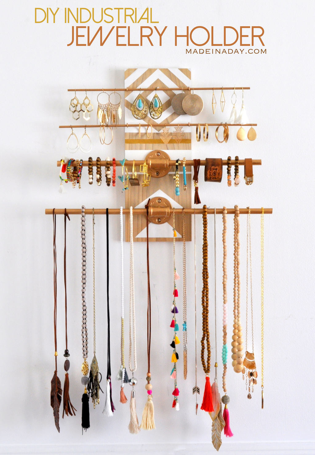 Wall Jewelry Organizer DIY
 DIY Geometric Industrial Wall Jewelry Organizer • Made in