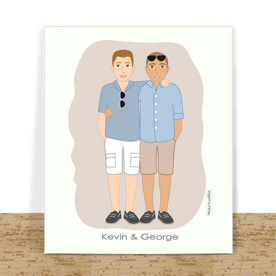 Wedding Gift Ideas For Gay Couple
 Gay Couple Gift Custom Portrait Gay Couple Wedding Gift Gay