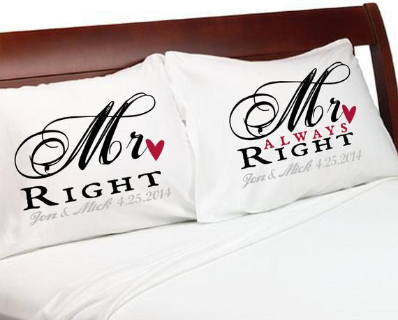 Wedding Gift Ideas For Gay Couple
 MR Right MR Always Right Gay Couple Pillowcases Personalized