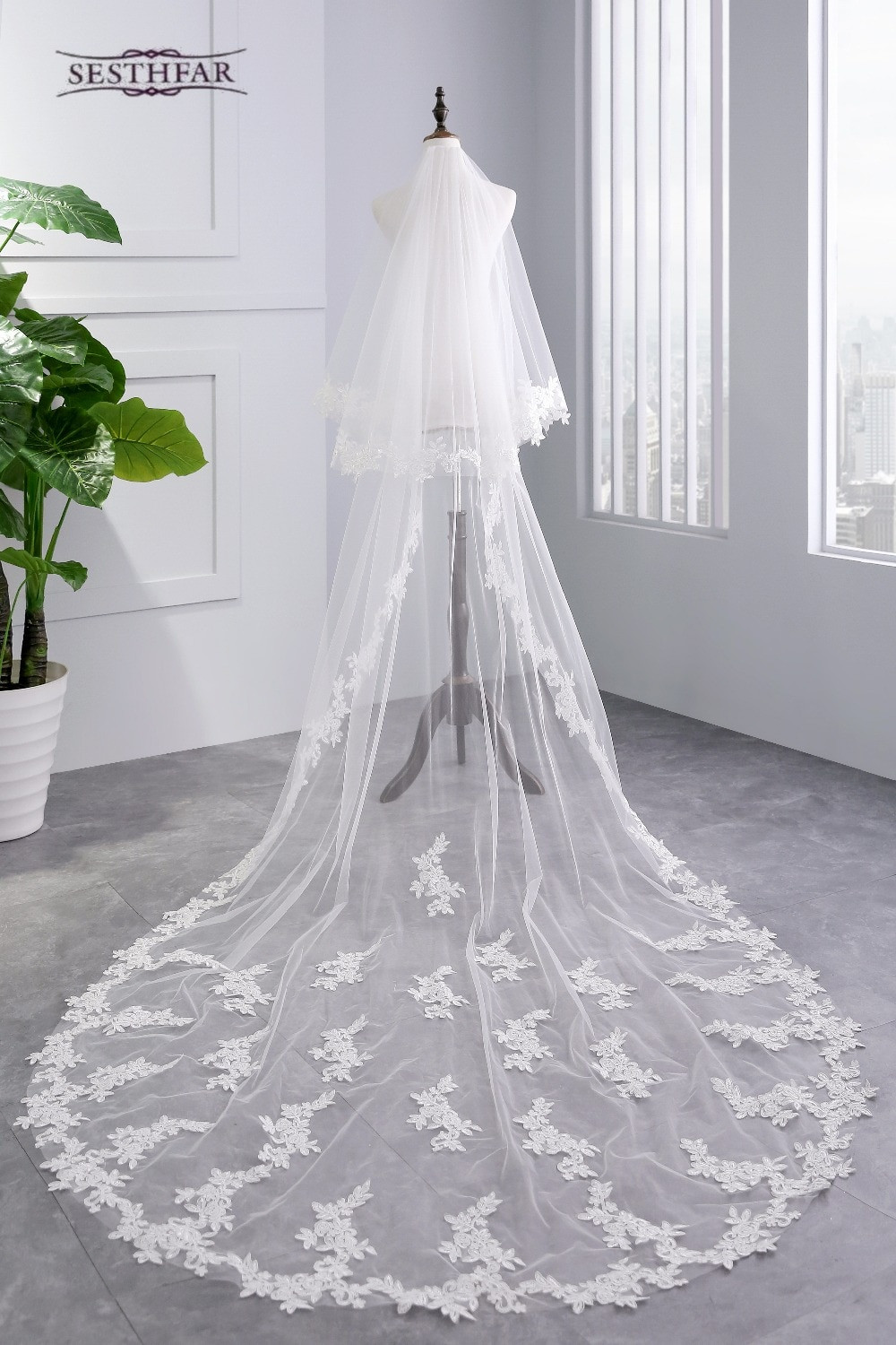 Wedding Veils Accessories
 2018 White Ivory Cathedral Length Wedding Veils Two Layer