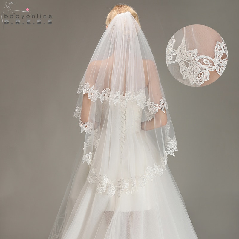 Wedding Veils Accessories
 Romantic Lace Applique Two Layers Wedding Veils 2018 1 5 M