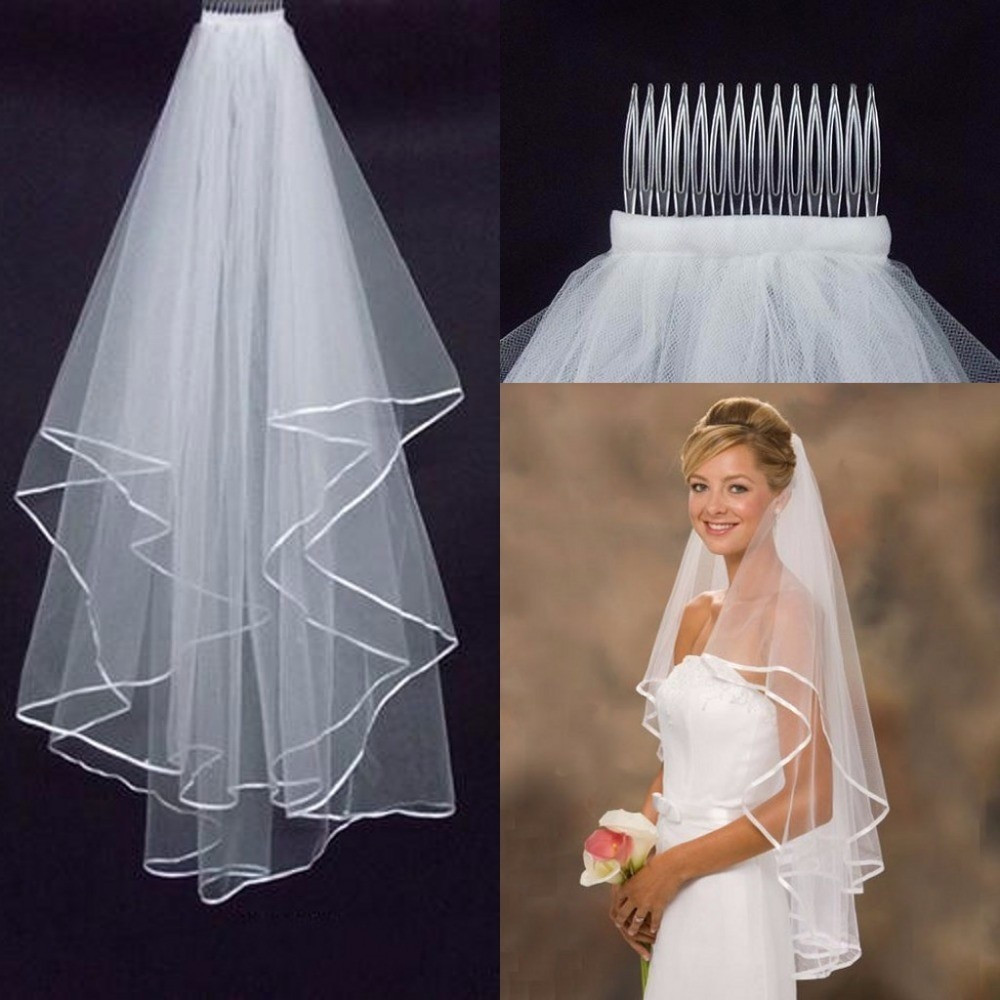 Wedding Veils Accessories
 Aliexpress Buy Simple Tulle White Ivory Two Layers