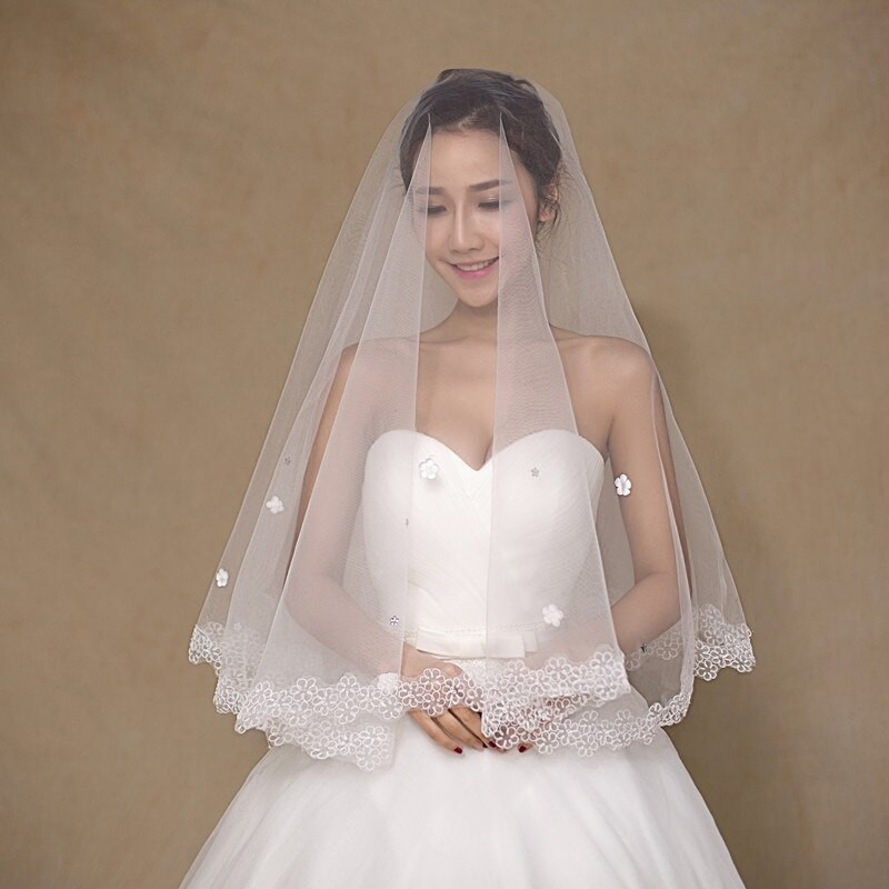 Wedding Veils Accessories
 White e Layer Appliques Lace Bridal Veil 1 5 Meters