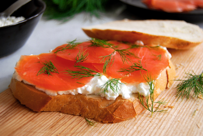 Wild Smoked Salmon
 Smoked Wild Salmon Dill and Cottage Cheese on a Sandwich
