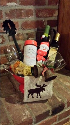 Wine Glass Gift Basket Ideas
 Italian pasta sauce seasonings bread sticks wine and