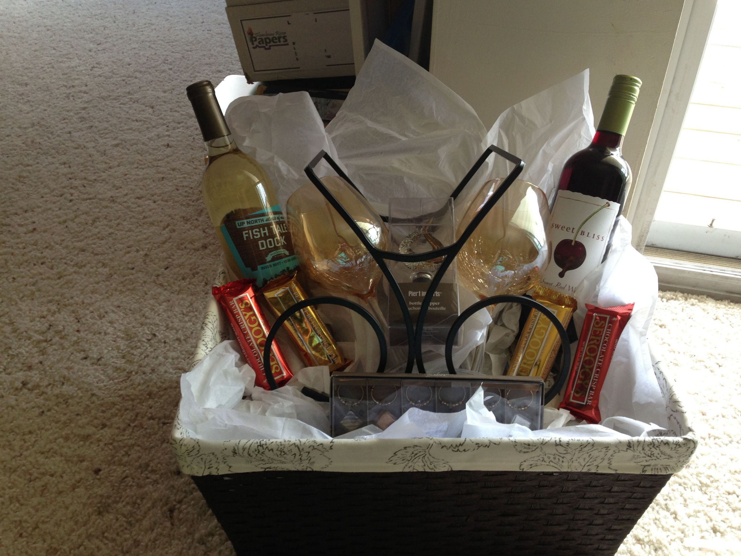 Wine Glass Gift Basket Ideas
 Wine Gift Basket for wedding Wine glasses wine bottle