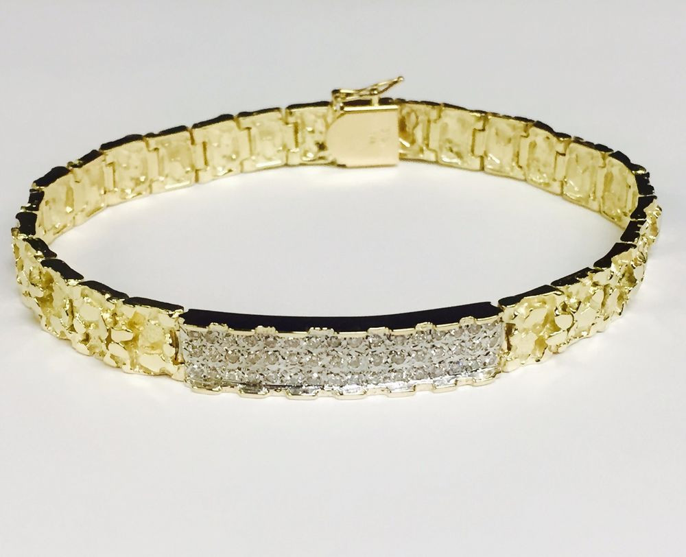14k Gold Diamond Bracelet
 14k Solid Yellow Gold Men s 1ct Diamond ID Nug Bracelet