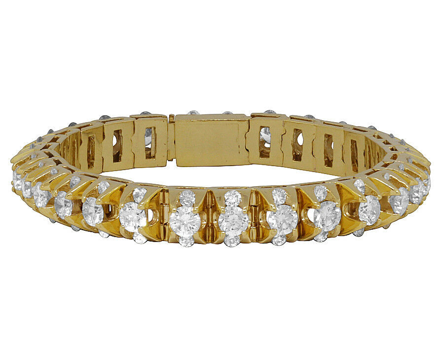 14k Gold Diamond Bracelet
 Mens 14K Yellow Gold 4 Prong 3D Solid Tennis Diamond