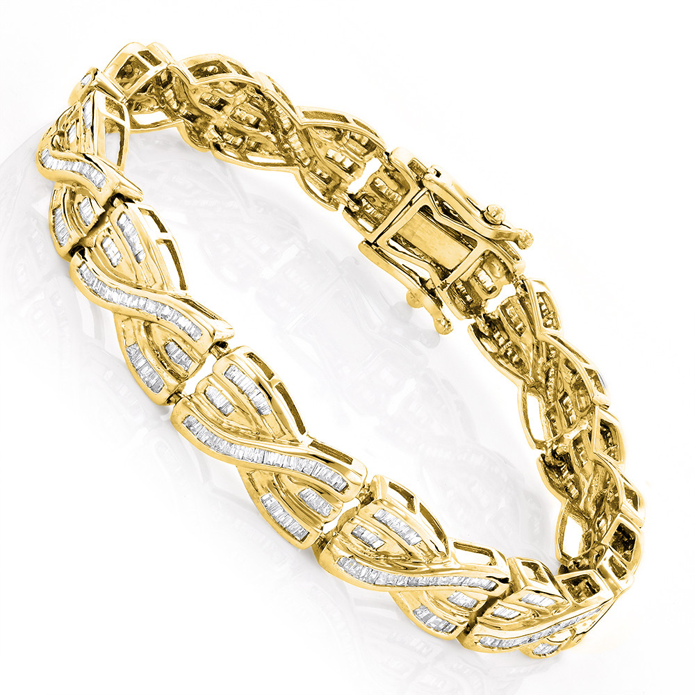 14k Gold Diamond Bracelet
 14K Gold Womens Baguette Diamond Bracelet 4 ct