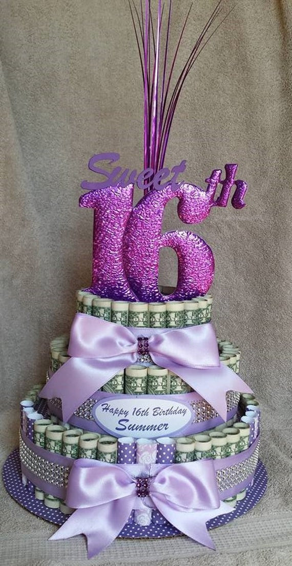 16th Birthday Gift Ideas
 Items similar to MONEY CAKE Medium "Sweet 16th Birthday