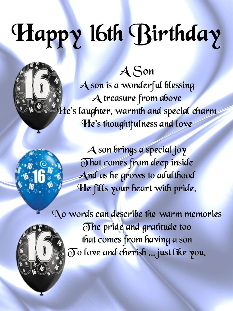 16Th Birthday Quotes For Son
 Personalised Poem Print 16th Birthday Son Poem
