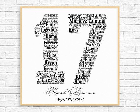 17th Wedding Anniversary Gifts
 PERSONALIZED 17TH ANNIVERSARY Gift Word Art Printable