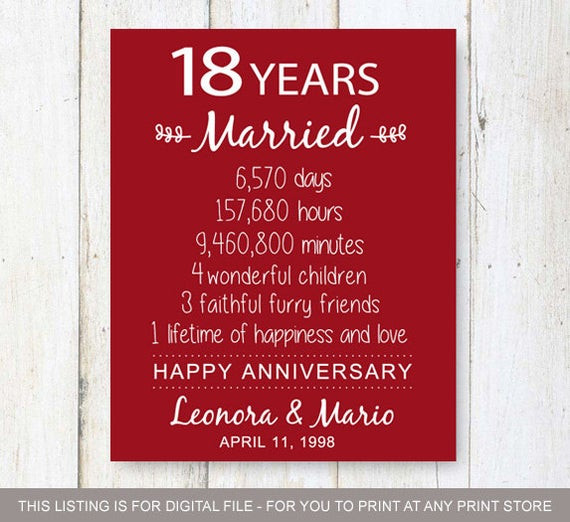 18Th Anniversary Gift Ideas
 18th Anniversary Gift 18 years of mariage Wedding