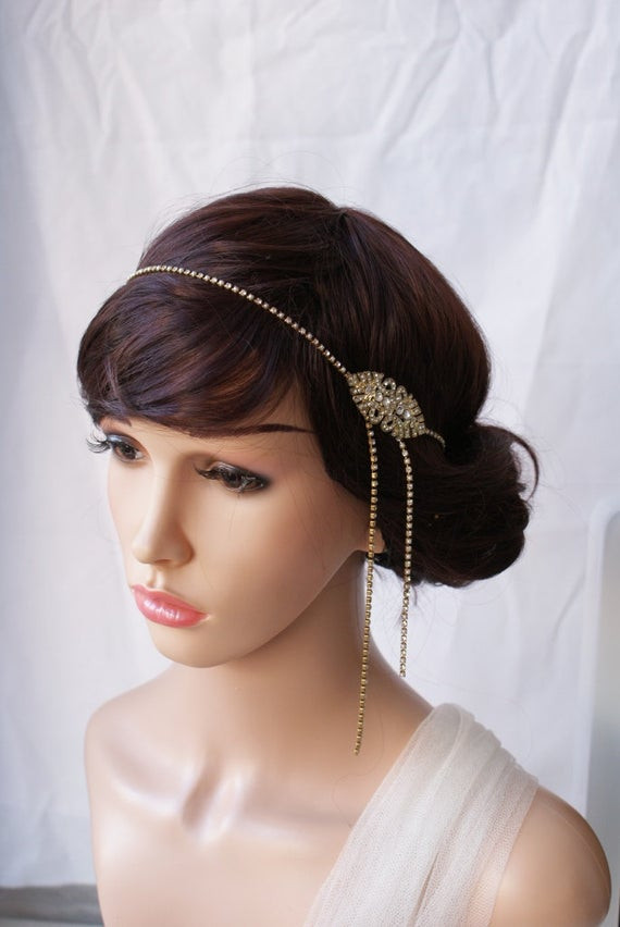 1920 Wedding Hairstyles
 1920s Wedding Headpiece Gold Art Deco Hair Accessory Gold