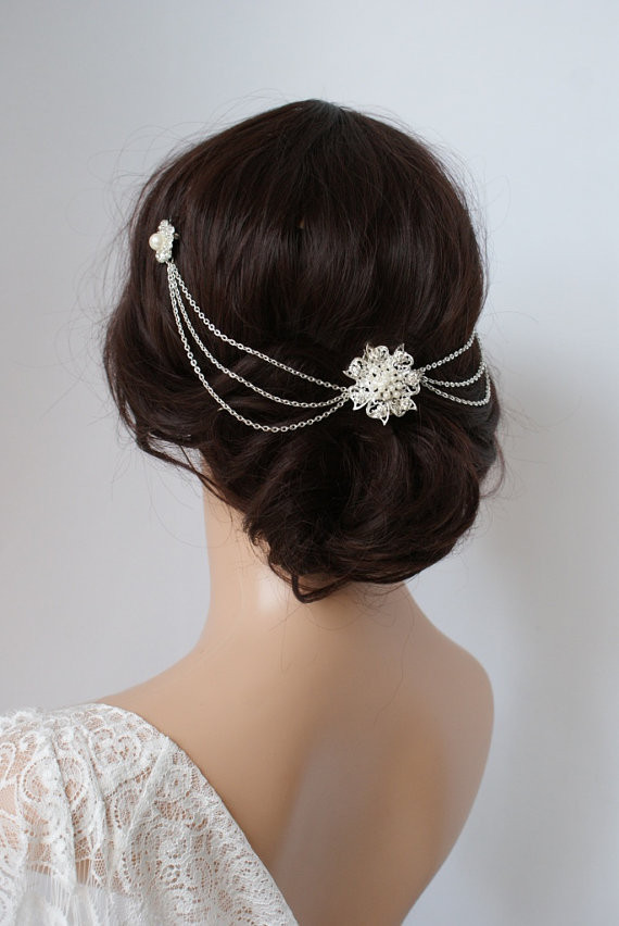 1920 Wedding Hairstyles
 Items similar to Wedding Headpiece with pearls Silver
