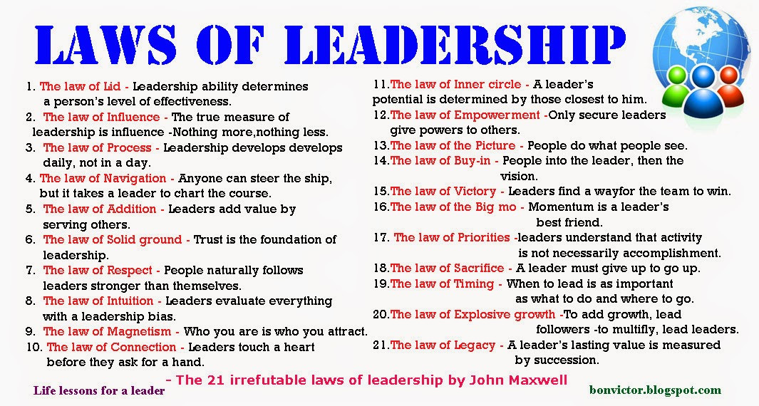 21 Irrefutable Laws Of Leadership Quotes
 bonvictor Life lessons for a leader