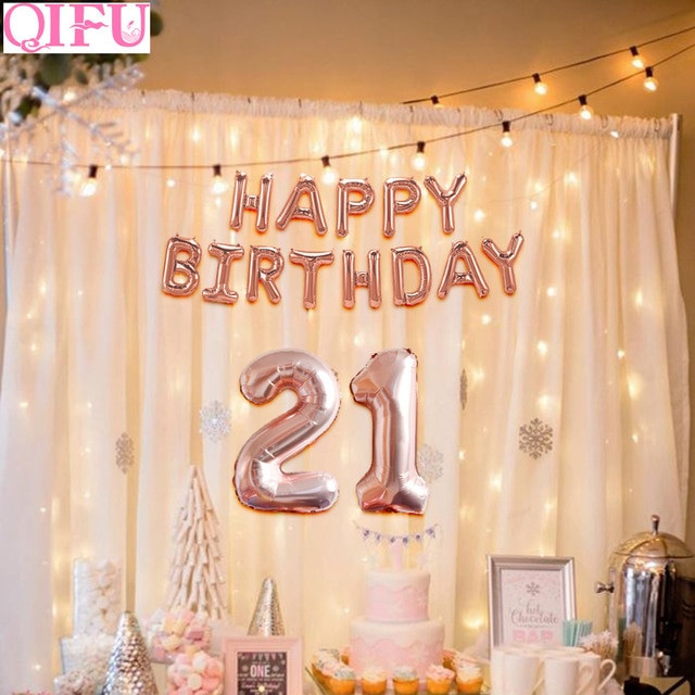 21st Birthday Decorations
 QIFU 32 inch 21 Happy Birthday Balloons Rose Gold 21st