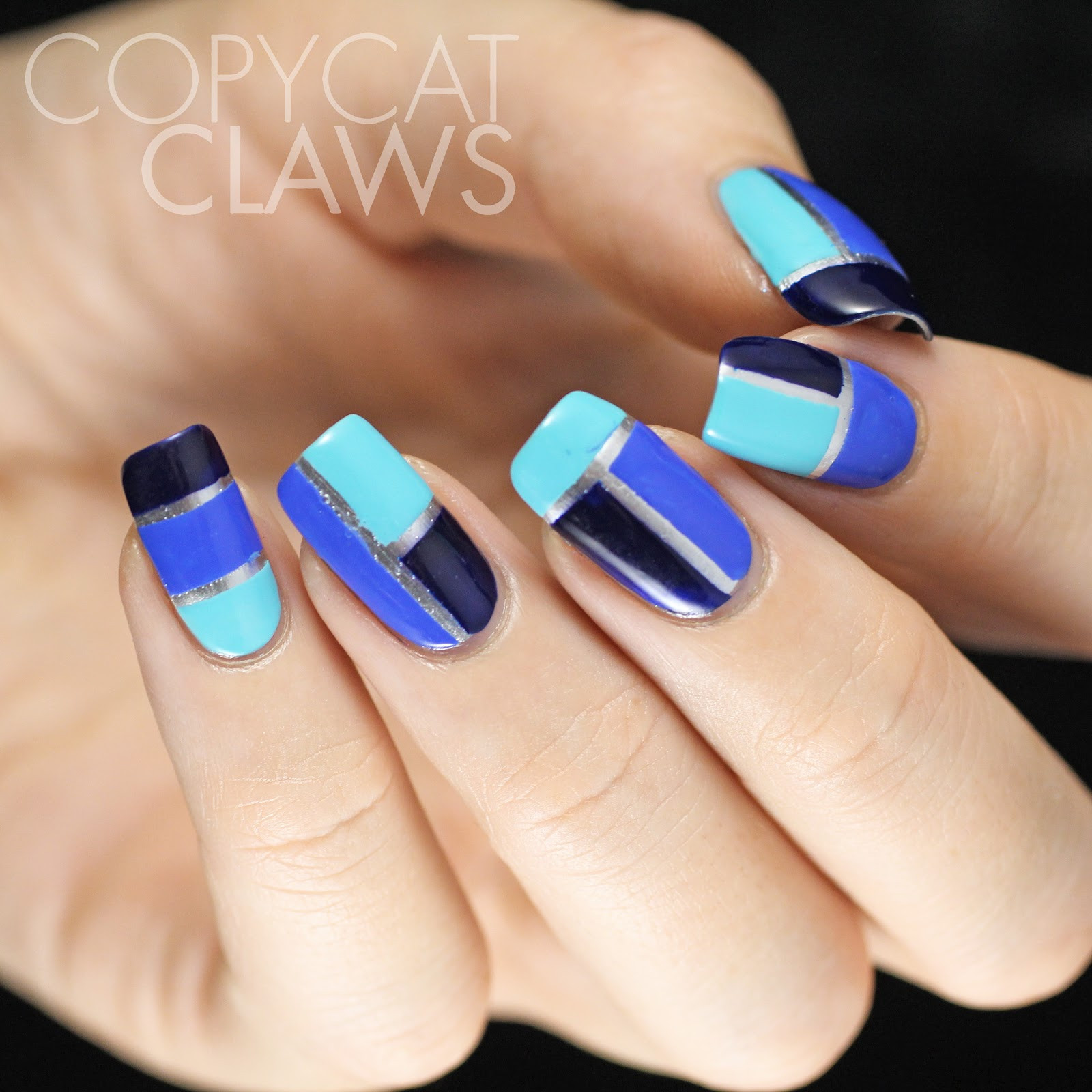 3 Color Nail Designs
 Copycat Claws Blue Color Block Nail Art